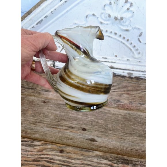 Vintage Art Glass Swirl Pitcher Smiths Old Timer Brown white - Picture 5 of 9